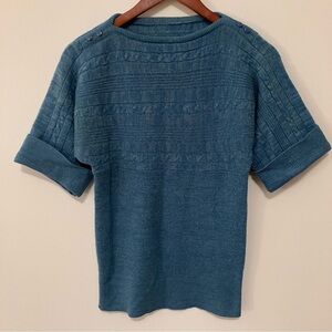 VTG 90s Short Sleeve Womens Sweater Teal Sz. S Cable Slim Preppy Nautical